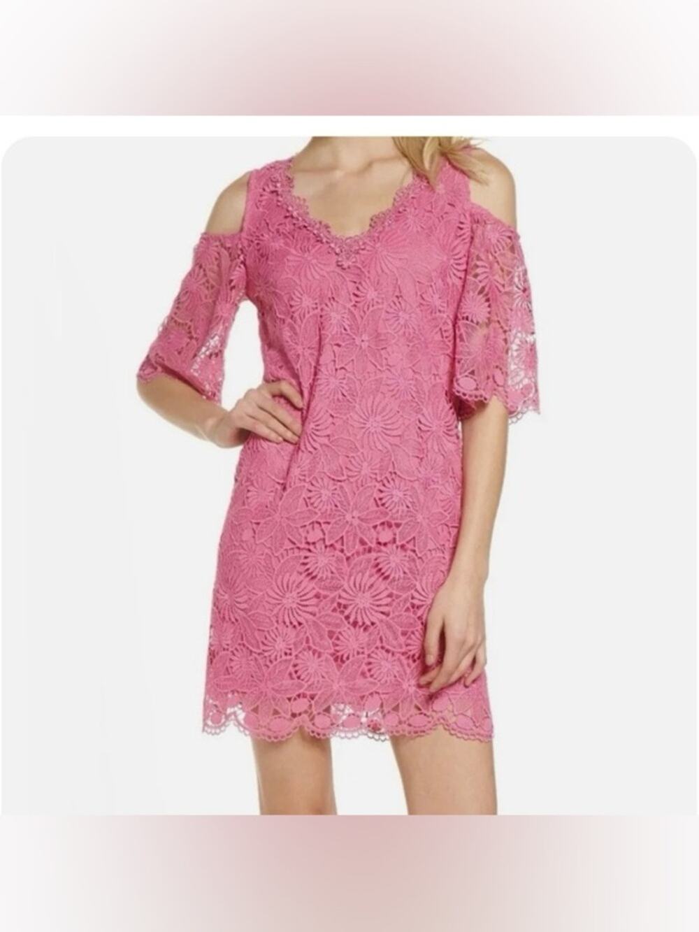Kobi Halperin Edna cold-shoulder pink lace dress v neckline women’s size 8